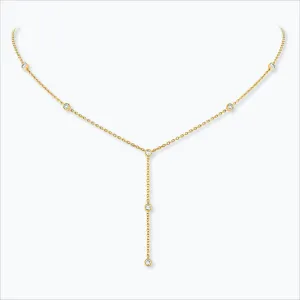 7 Stone 18K Gold Necklace w. Diamonds