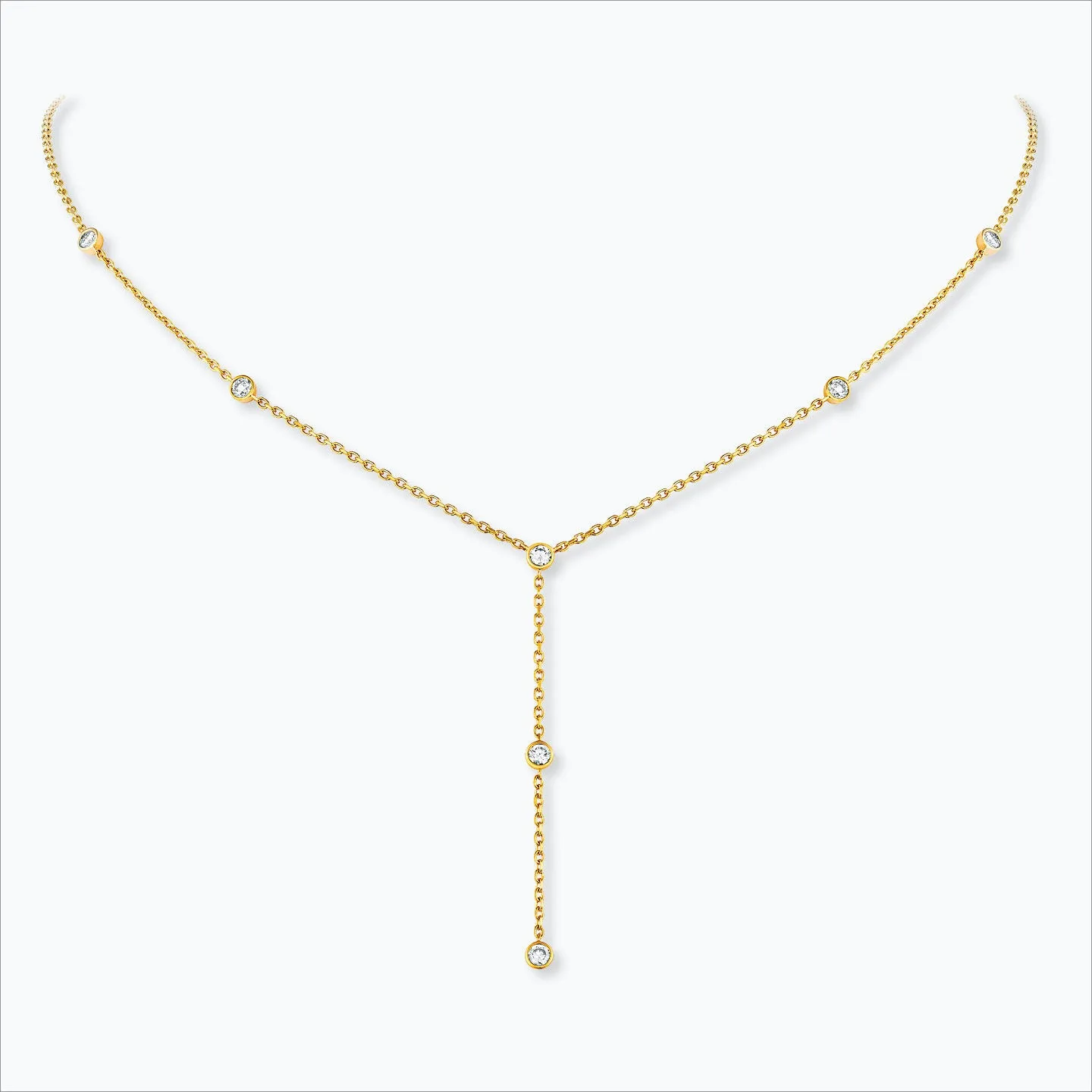 7 Stone 18K Gold Necklace w. Diamonds