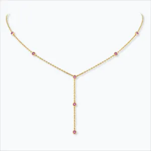 7 Stone 18K Gold Necklace w. Pink Sapphires