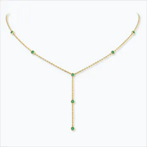 7 Stone 18K Gold Necklace w. Tsavorite