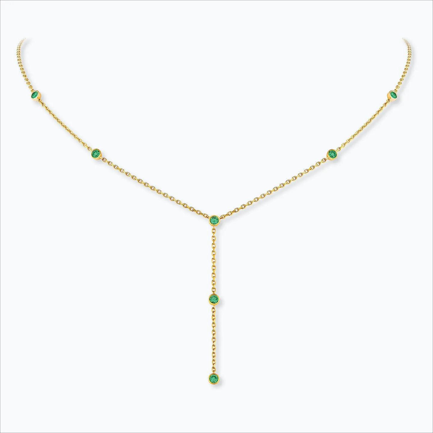 7 Stone 18K Gold Necklace w. Tsavorite
