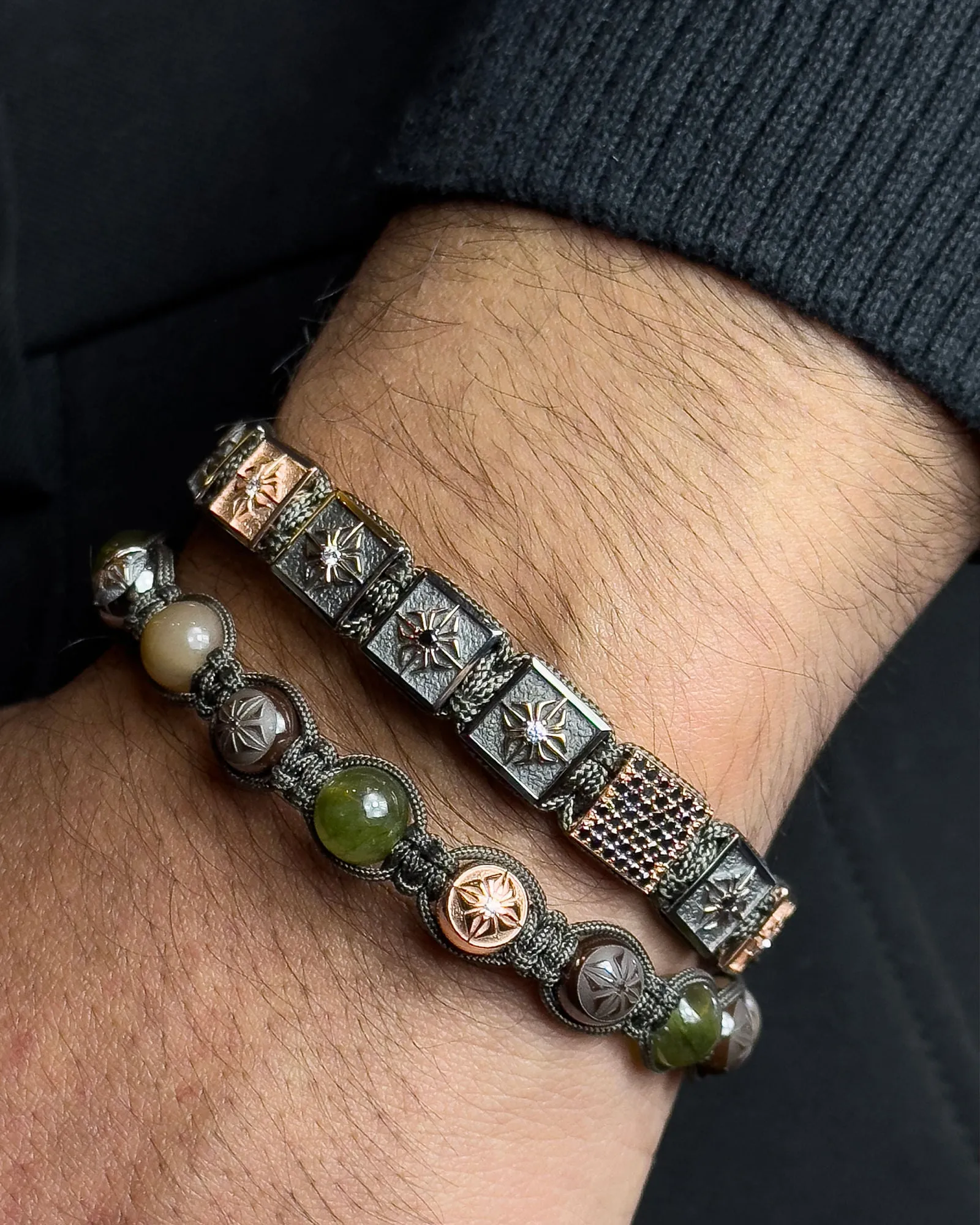 8mm  Braided 18K Rosegold Bracelet w. Moonstone, Sapphire & Diamondss