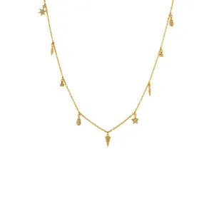 9 Charm Gold Plated Necklace w. Zirconia