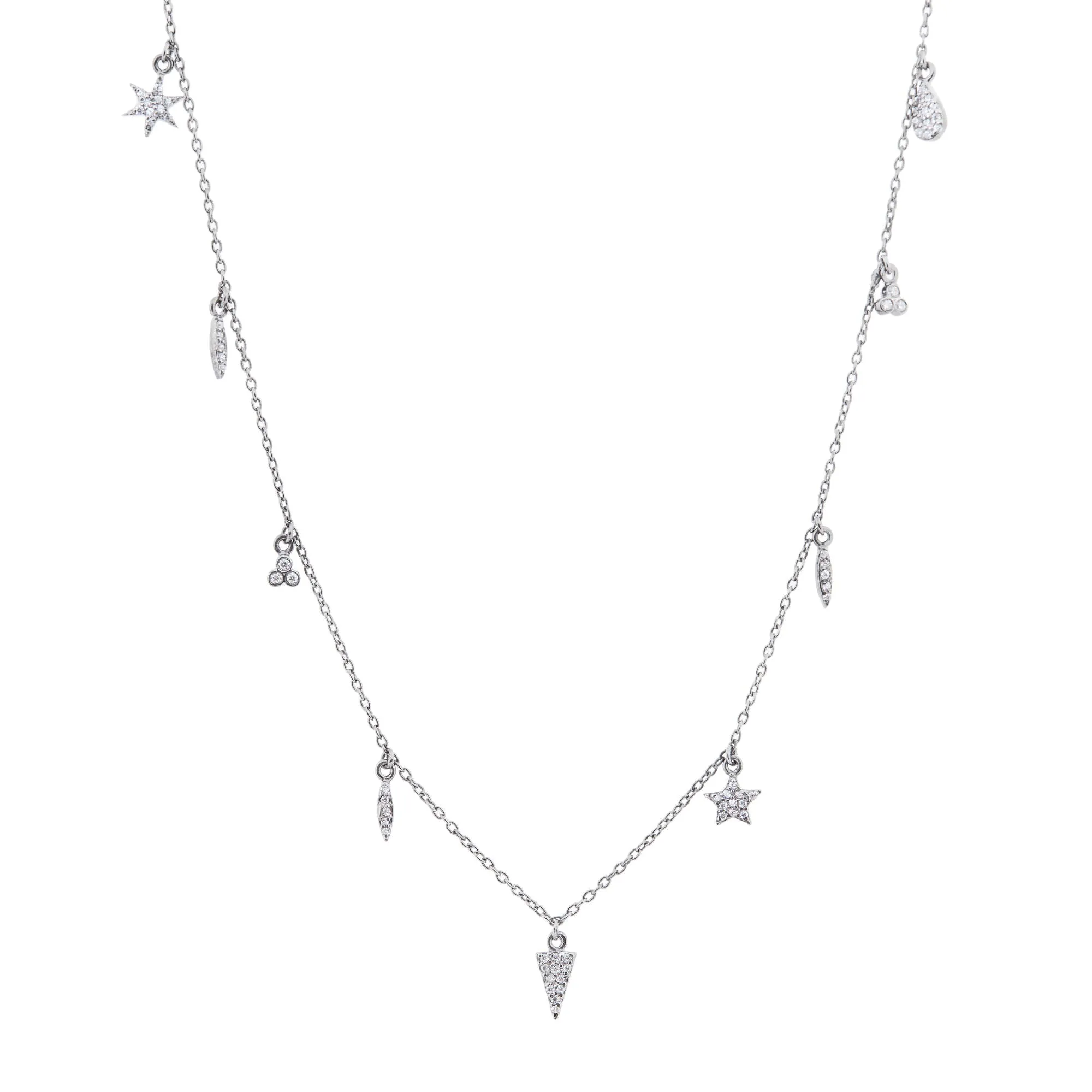 9 Charm White Rhodium on Silver Necklace w. Zirconia