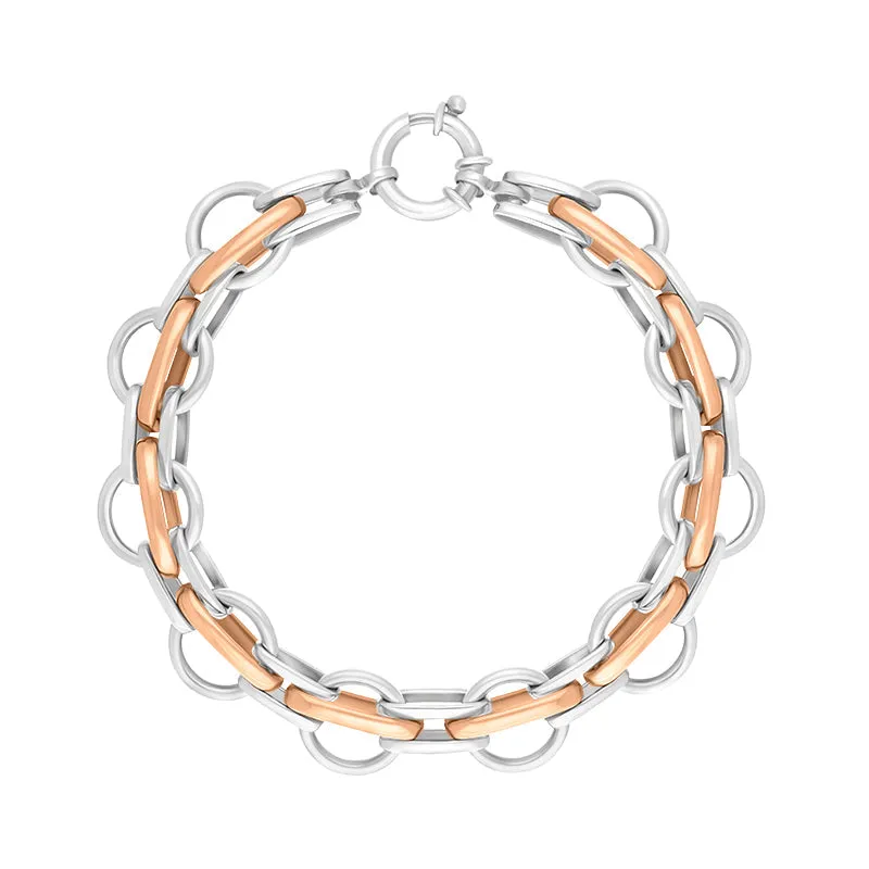 9ct Rose Gold Sterling Silver Round Link Handmade Bracelet