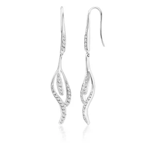 9ct Superb White Gold Diamond Drop Flutter Earrings Shiels