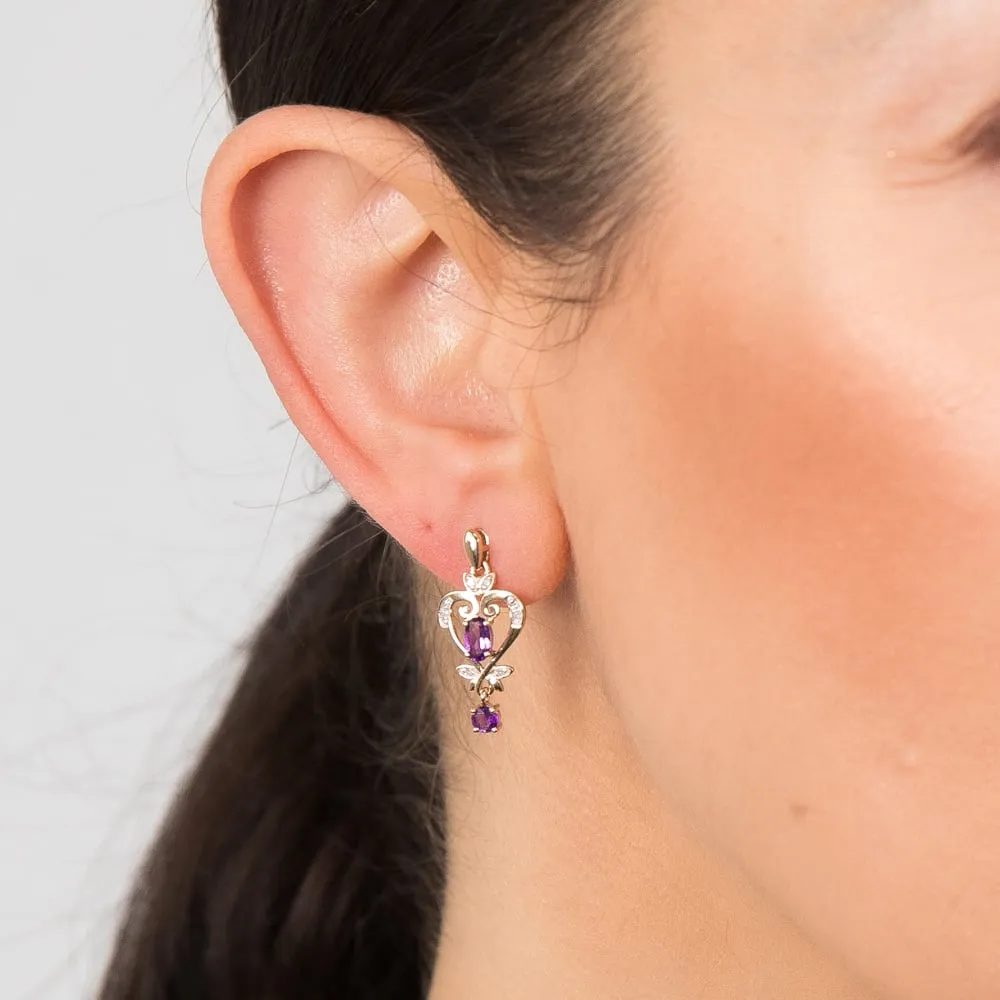 9ct Yellow Gold Amethyst And Diamond Drop Earrings Shiels