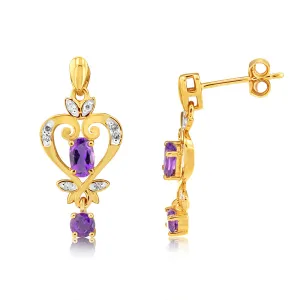 9ct Yellow Gold Amethyst And Diamond Drop Earrings Shiels