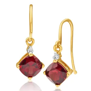 9ct Yellow Gold Garnet and Diamond Drop Earrings Shiels