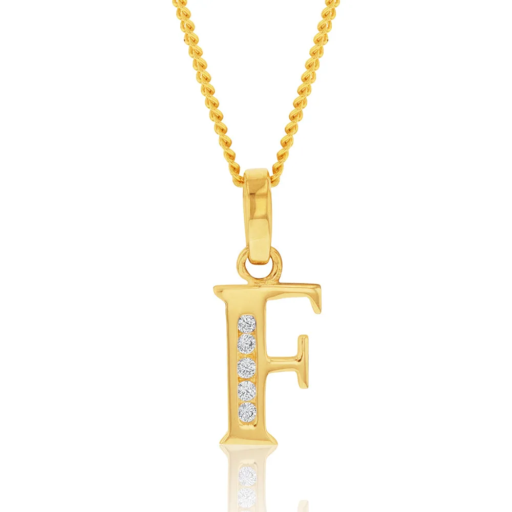 9ct Yellow Gold Initial F Zirconia Pendant Shiels