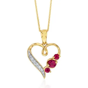 9ct Yellow Gold Natural Ruby & Diamond Heart Pendant On 45cm Chain Shiels