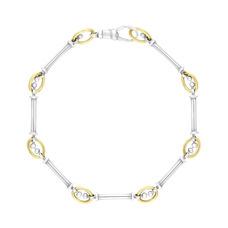 9ct Yellow Gold Sterling Silver Handmade Baton Link Bracelet