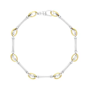9ct Yellow Gold Sterling Silver Handmade Baton Link Bracelet