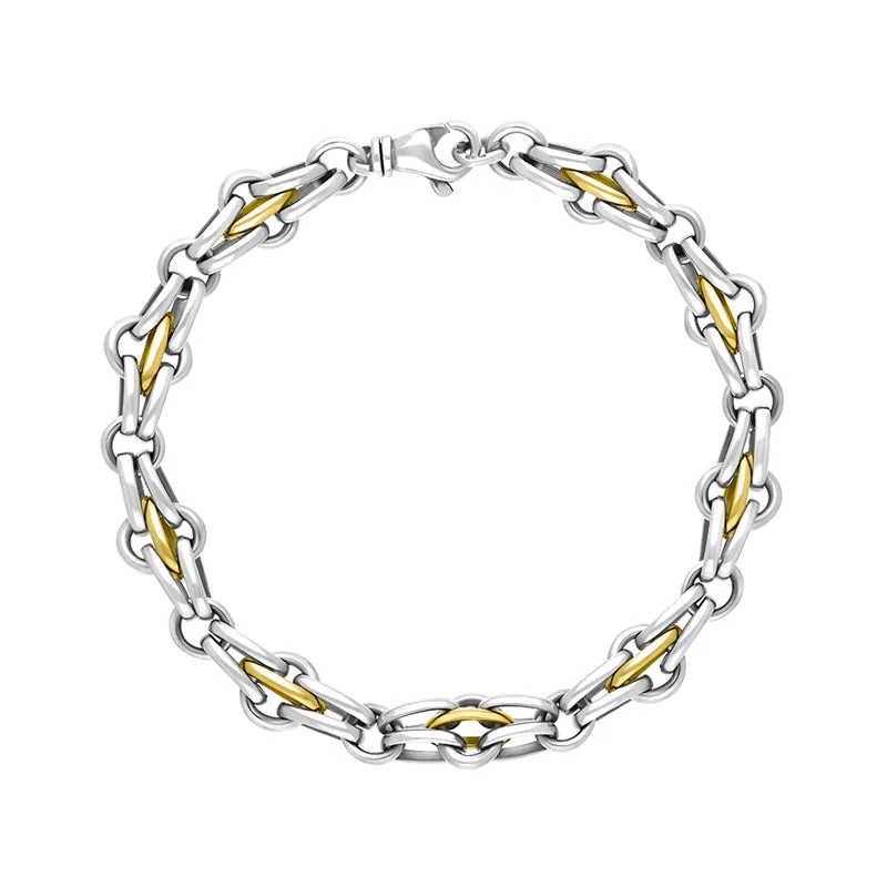 9ct Yellow Gold Sterling Silver Multi Link Cable Chain Bracelet