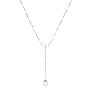 Adria Lungo Silver Necklace w. White Zirconia & Pearl