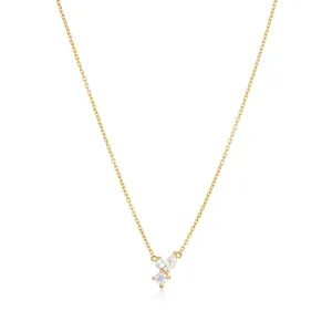 Adria Tre Piccolo Gold Plated Necklace w. White Zirconias & Pearl