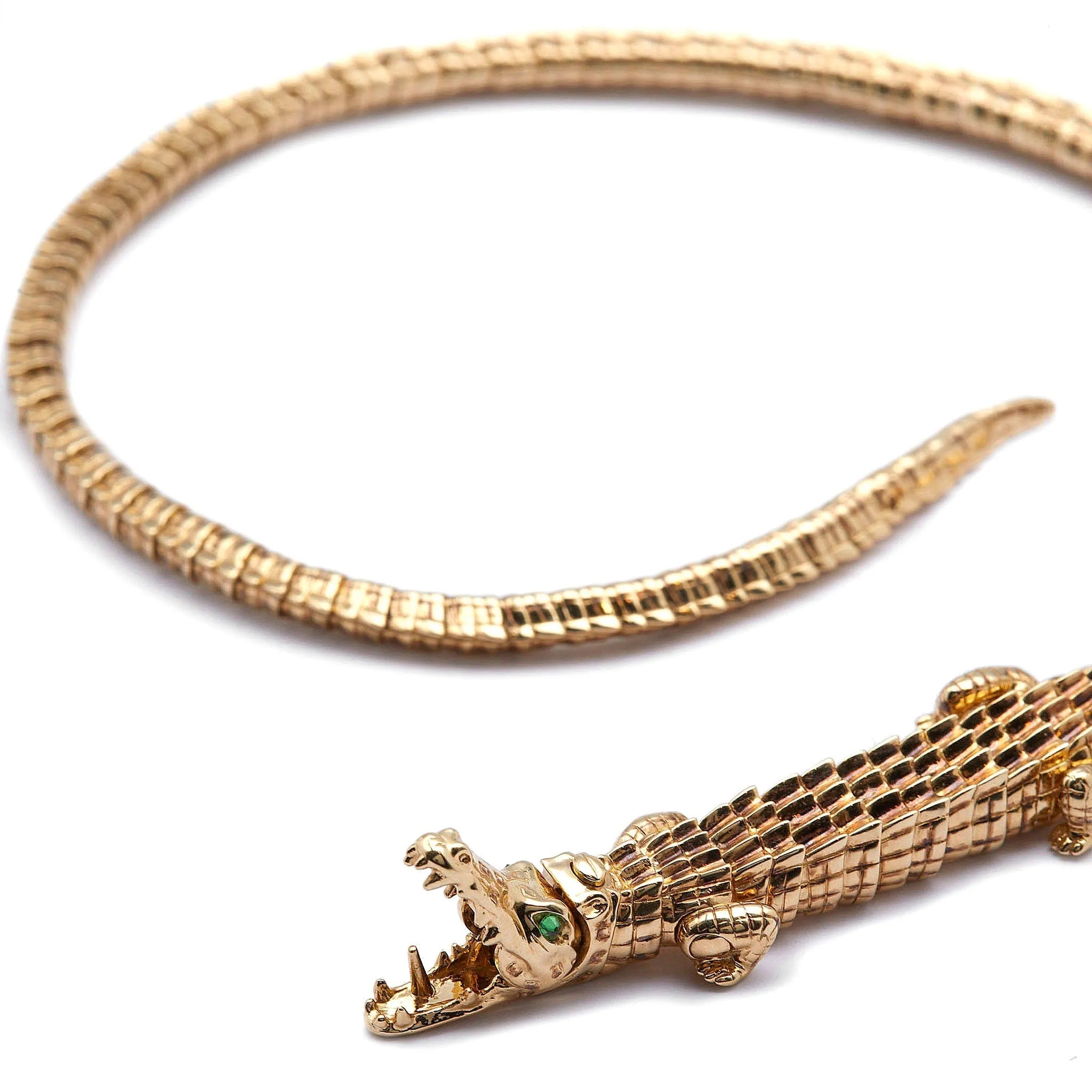 Alligator Wrap 18K Gold Necklace w. Tsavorite
