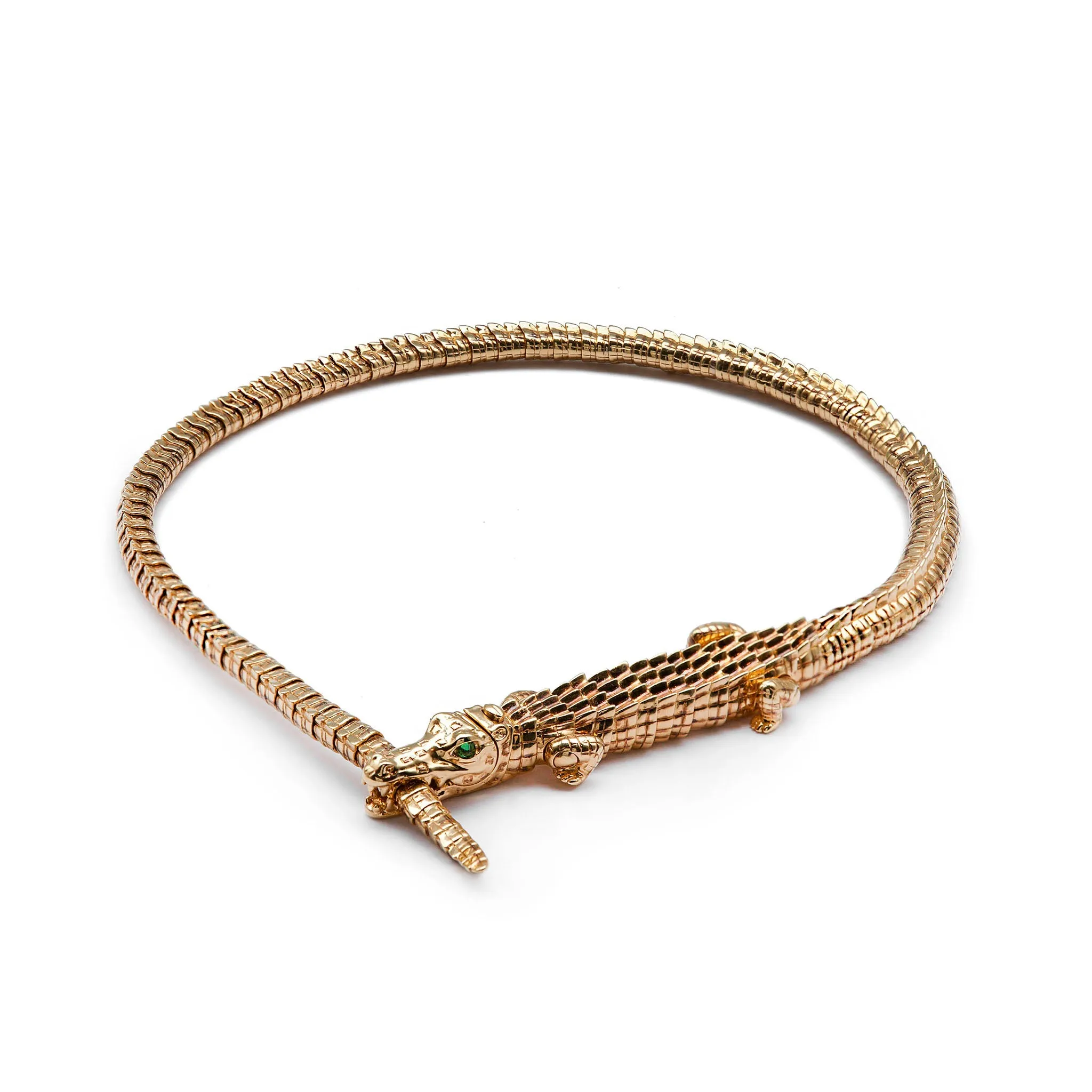 Alligator Wrap 18K Gold Necklace w. Tsavorite