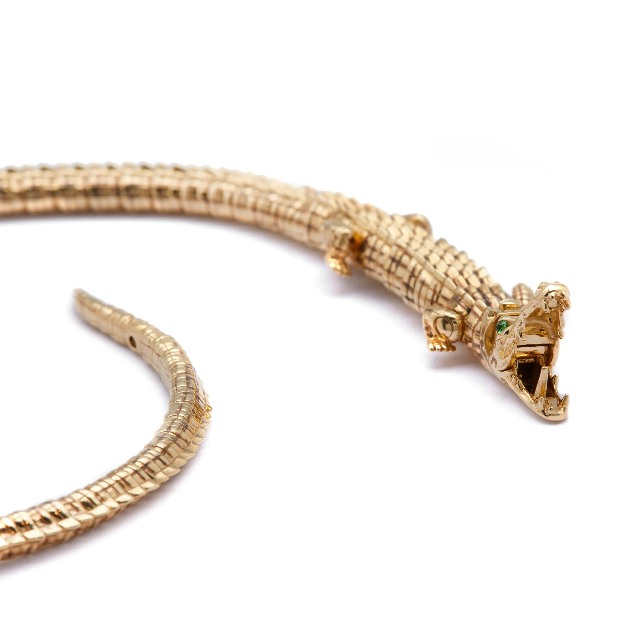 Alligator Wrap 18K Gold Necklace w. Tsavorite