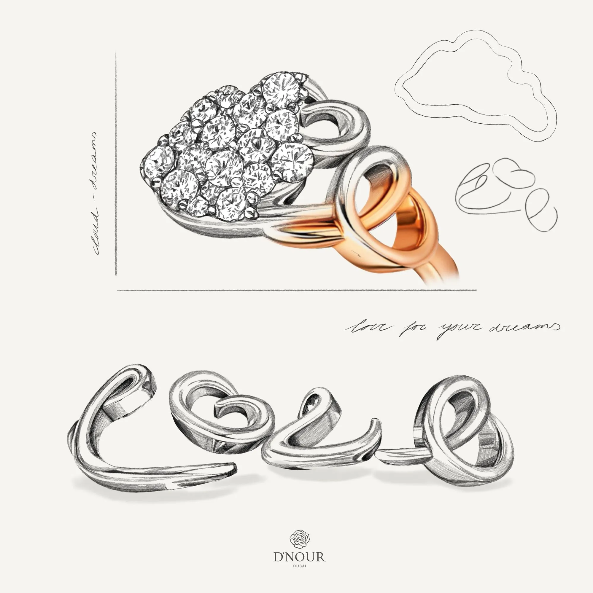 Allusia Love Detailed 18K Rosegold Necklace w. Diamond