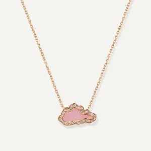 Allusia Love Pink Enamel 18K Rosegold Necklace w. Diamonds