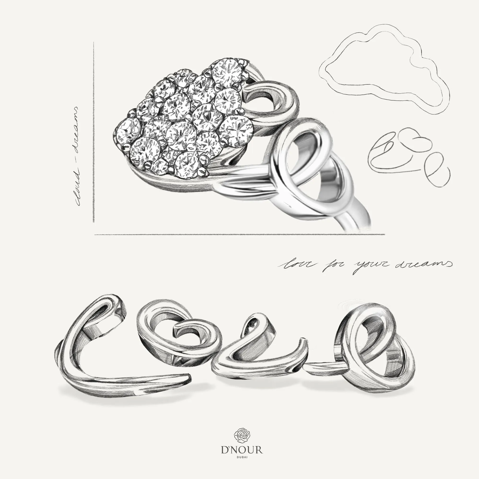 Allusia Love Three 18K Whiegold Necklace w. Diamonds
