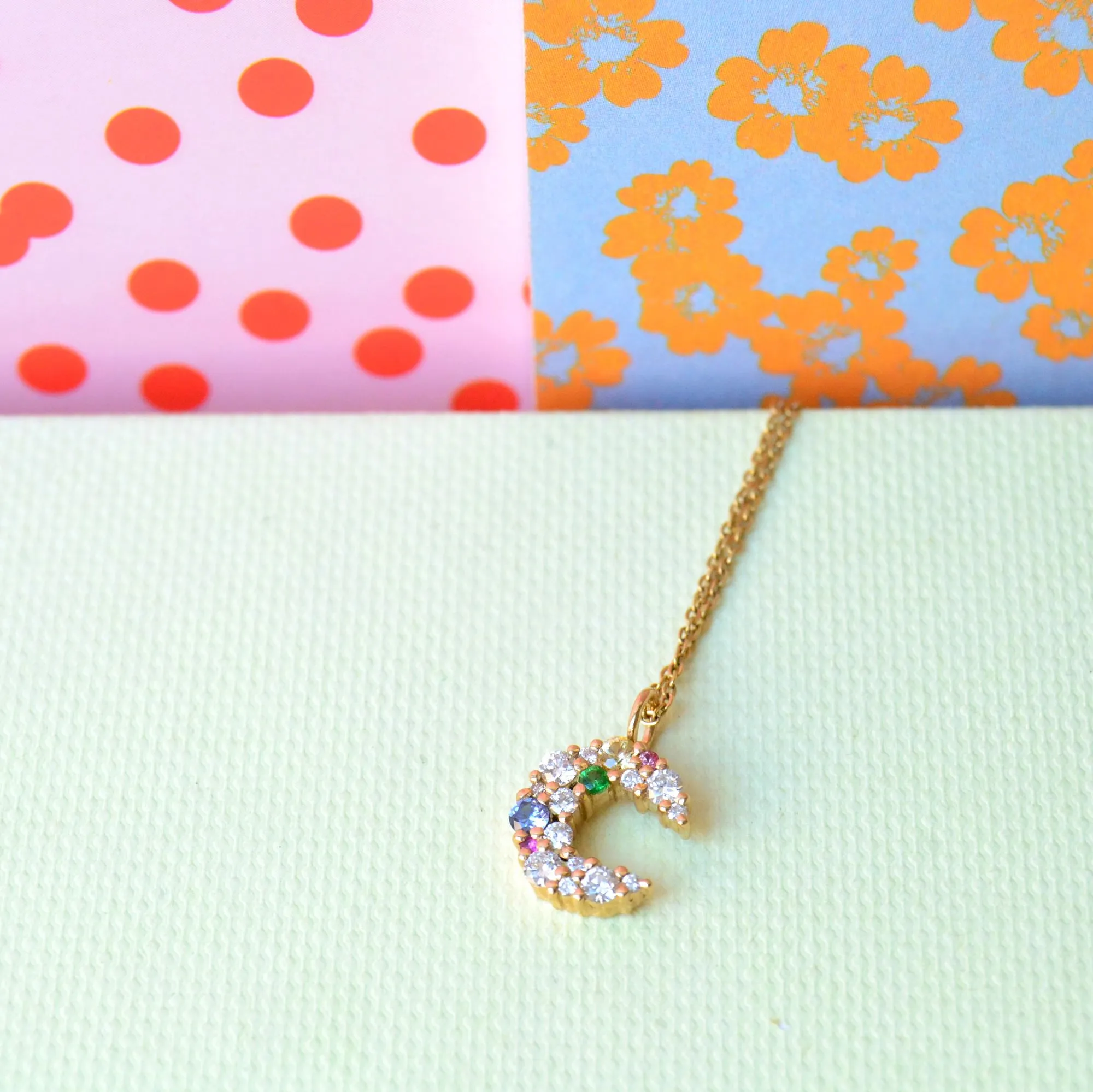 Anpé Atelier x Anna Winck 14K Gold Necklace w. Diamonds, Sapphires & Tsavorite