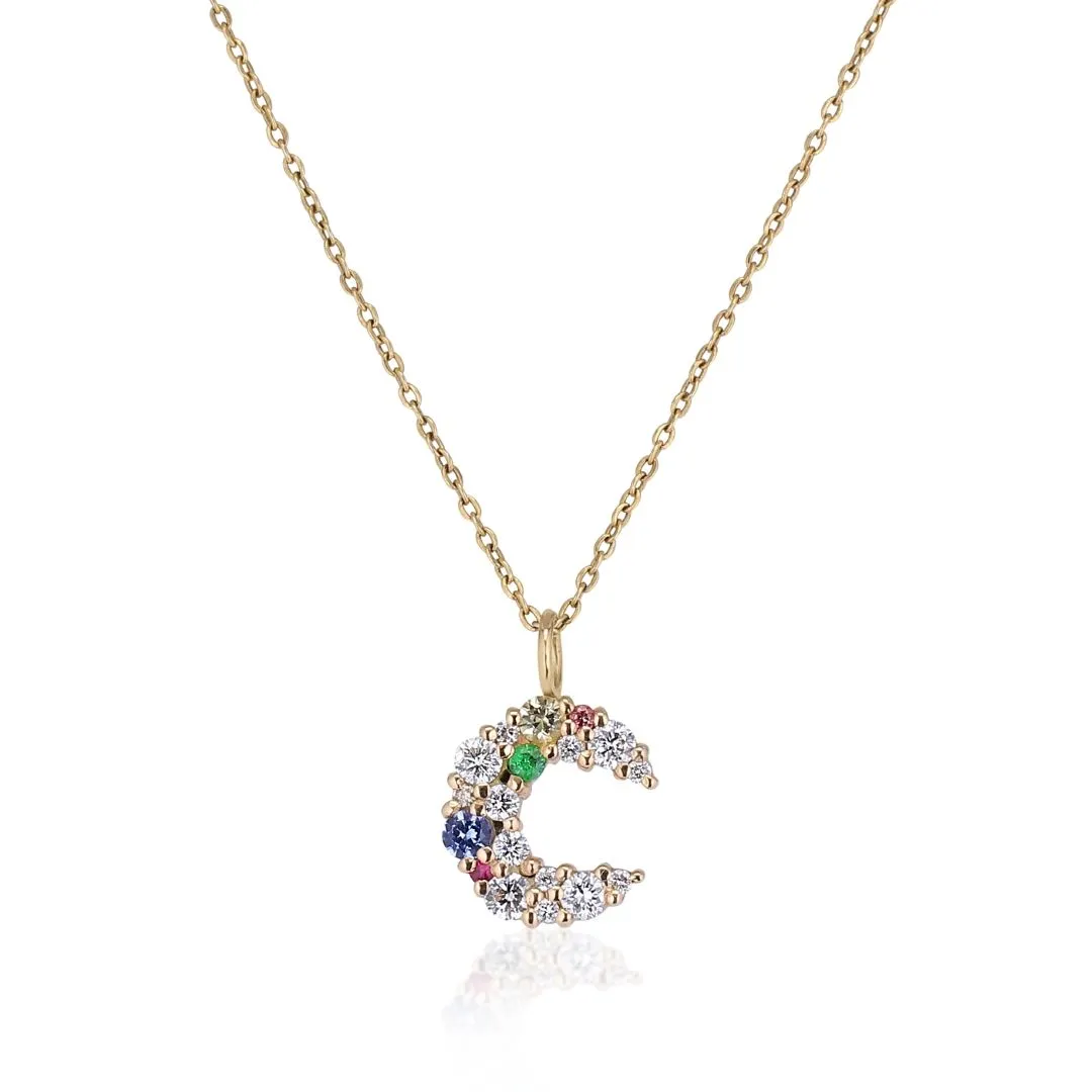 Anpé Atelier x Anna Winck 14K Gold Necklace w. Diamonds, Sapphires & Tsavorite
