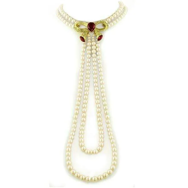 Antiquities Couture 6mm Faux Pearl Strand Red Duo Rope Pendant Necklace 17" 1928 Jewelry