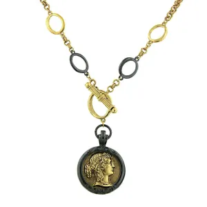 Antiquities Couture Black And Gold Grecian Cameo Pendant Necklace 18" 1928 Jewelry