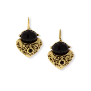 Antiquities Couture Black Corinthian Sculpted Heart Drop Earrings 1928 Jewelry