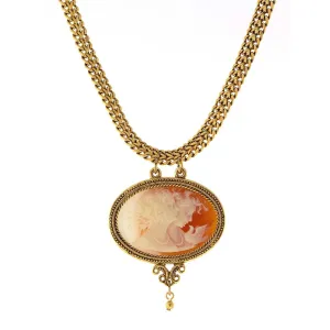 Antiquities Couture Carnelian Red Cameo Twin Muse & Bird Pendant Necklace 17" 1928 Jewelry