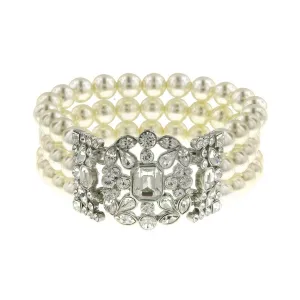 Antiquities Couture Crystal Three Row Faux Pearl Multi Crystal Stretch Bracelet 1928 Jewelry