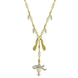 Antiquities Couture Empress Crystal Baroque Faux Pearl Necklace 16"   3" Extender 1928 Jewelry