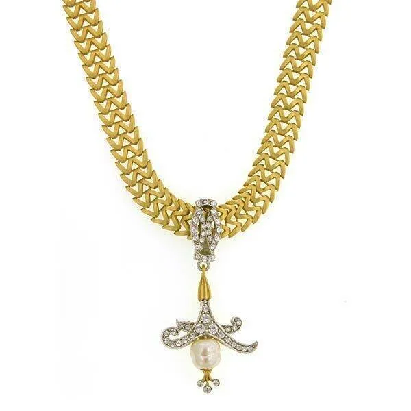Antiquities Couture Empress Crystal Baroque Faux Pearl W Chain Pendant Necklace 12"   5" Extender 1928 Jewelry