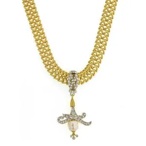 Antiquities Couture Empress Crystal Baroque Faux Pearl W Chain Pendant Necklace 12"   5" Extender 1928 Jewelry