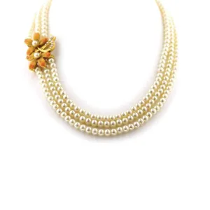 Antiquities Couture Fantasia Fiori Three Row Faux Pearl Nested Collar Necklace 17" 1928 Jewelry