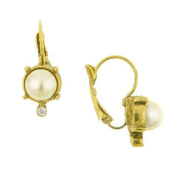 Antiquities Couture Faux Pearl and Crystal Leverback Drop Earrings 1928 Jewelry