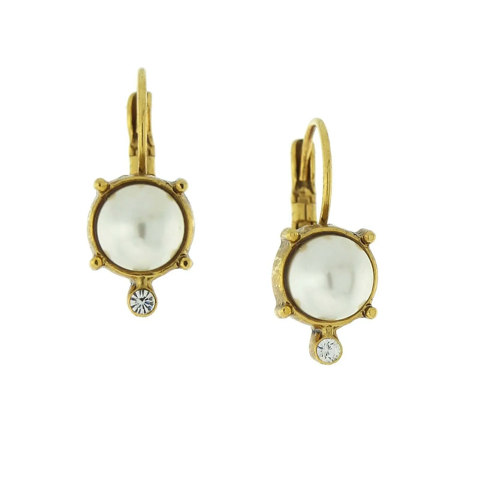 Antiquities Couture Faux Pearl and Crystal Leverback Drop Earrings 1928 Jewelry