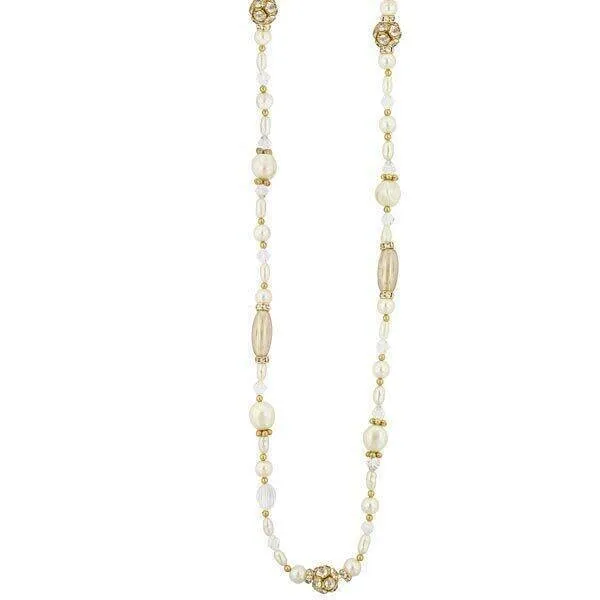 Antiquities Couture Faux Pearl And Crystal Rope Necklace 38" 1928 Jewelry