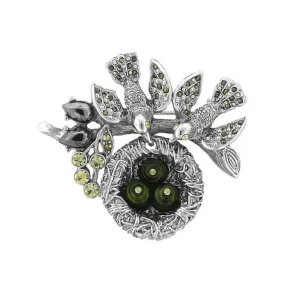 Antiquities Couture Genuine Marcasite Faux Pearl Bird Nest Pin 1928 Jewelry