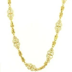 Antiquities Couture Gold Scrollwork Heart Filigree Chain Rope Necklace 46" 1928 Jewelry