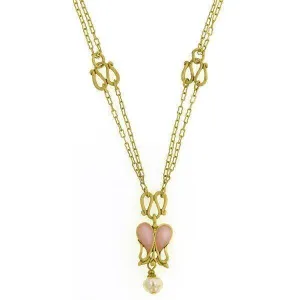 Antiquities Couture Heartbeat Boutique Pink Enamel & Baroque Faux Pearl Pendant Necklace 18" 1928 Jewelry