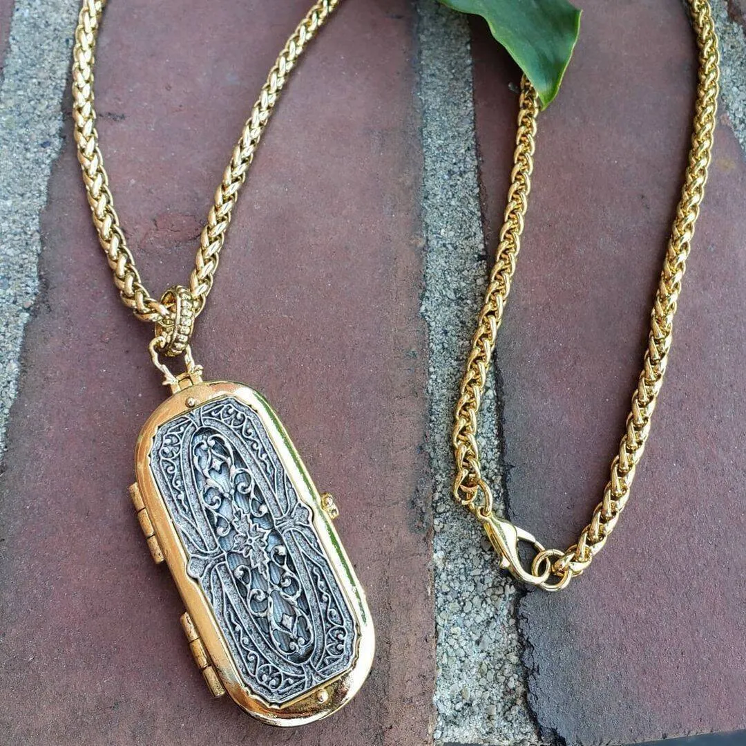 Antiquities Couture Heirloom Two Tone Vinaigrette Locket Necklace 32" 1928 Jewelry