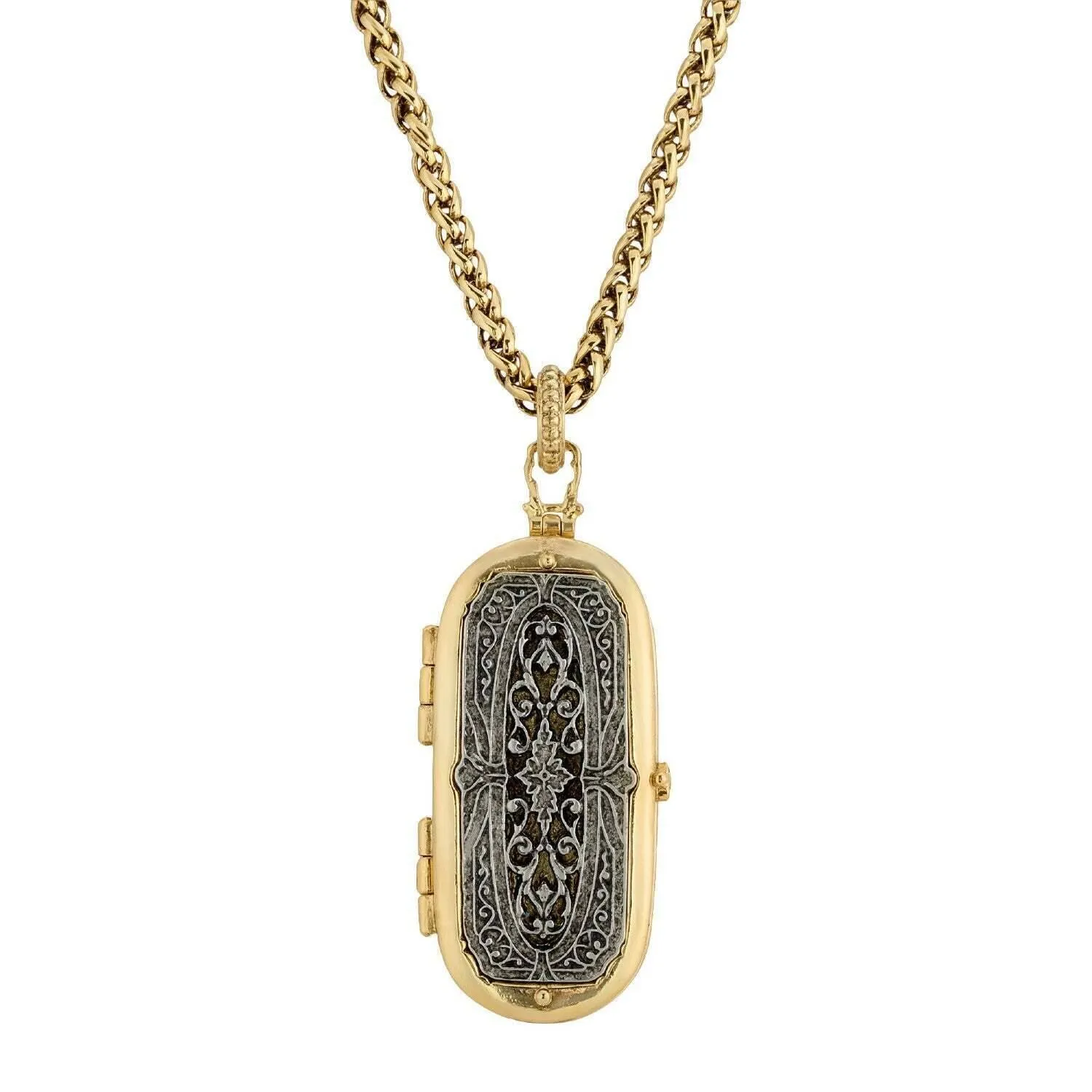 Antiquities Couture Heirloom Two Tone Vinaigrette Locket Necklace 32" 1928 Jewelry