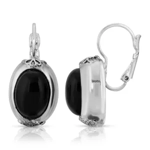 Antiquities Couture Illusions Onyx And Silver Oval Drop Leverback Earrings 1928 Jewelry