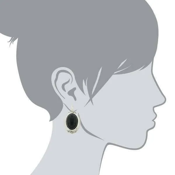 Antiquities Couture Illusions Onyx And Silver Oval Drop Leverback Earrings 1928 Jewelry