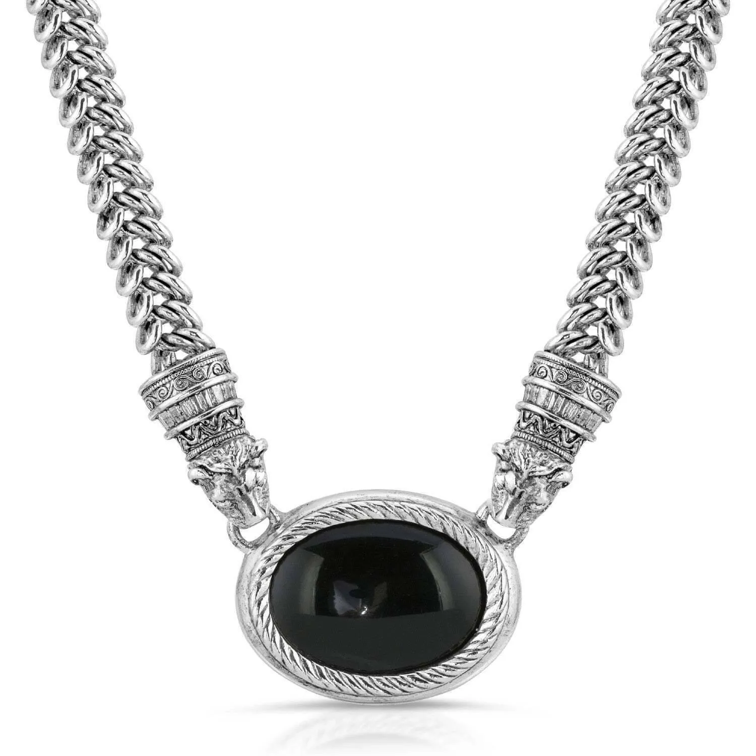 Antiquities Couture Jaguar Black Onyx Stone Symmetry Necklace 17" 1928 Jewelry