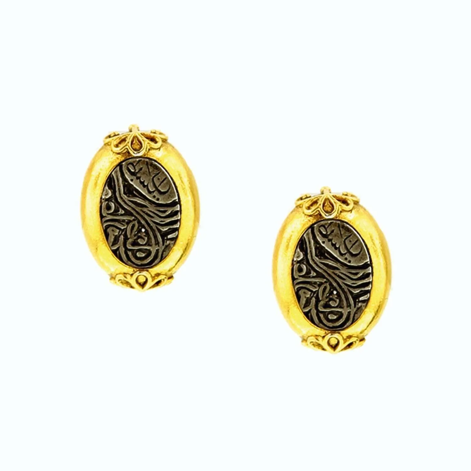 Antiquities Couture Maharaja Script Oval Clip On Earrings 1928 Jewelry