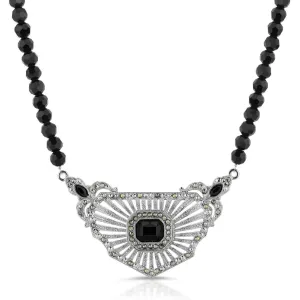 Antiquities Couture Marcasite & Black Stone Collar Beaded Necklace 16"   3" Extender 1928 Jewelry
